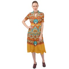 Mandala Orange Keyhole Neckline Chiffon Dress by goljakoff