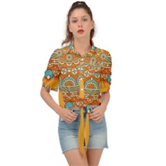 Mandala Orange Tie Front Shirt  by goljakoff