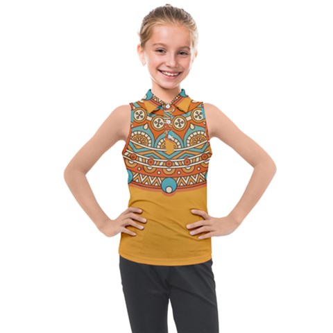 Mandala Orange Kids  Sleeveless Polo T-shirt by goljakoff