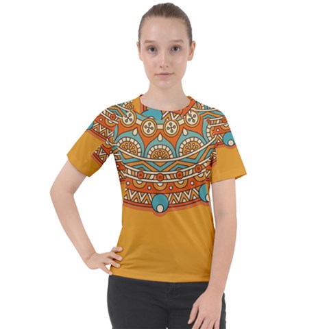 Mandala Orange Women s Sport Raglan T-shirt by goljakoff