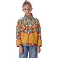 Mandala Orange Kids  Half Zip Hoodie