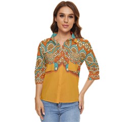 Mandala Orange Women s Quarter Sleeve Pocket Shirt