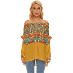 Mandala Orange Off Shoulder Chiffon Pocket Shirt by goljakoff