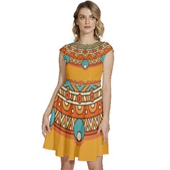 Mandala Orange Cap Sleeve High Waist Dress by goljakoff