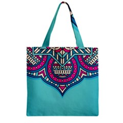 Mandala Blue Zipper Grocery Tote Bag by goljakoff