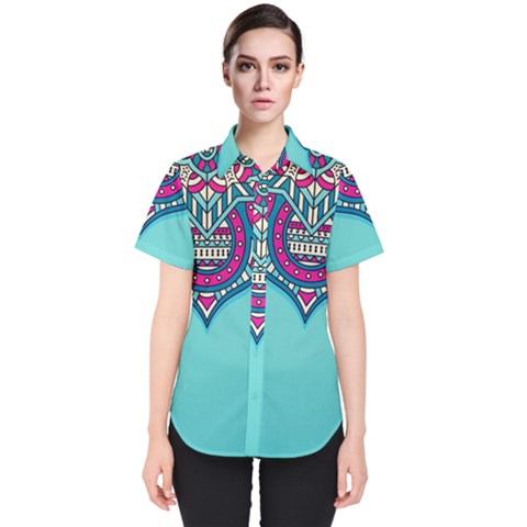 Mandala Blue Women s Short Sleeve Shirt by goljakoff