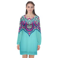 Mandala Blue Long Sleeve Chiffon Shift Dress  by goljakoff