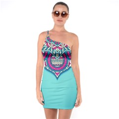 Mandala Blue One Shoulder Ring Trim Bodycon Dress by goljakoff