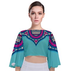 Mandala Blue Tie Back Butterfly Sleeve Chiffon Top by goljakoff