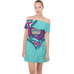 Mandala Blue Off Shoulder Chiffon Dress by goljakoff