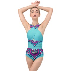 Mandala Blue Cross Front Low Back Swimsuit by goljakoff