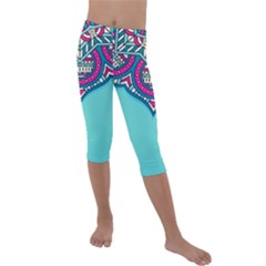 Mandala Blue Kids  Lightweight Velour Capri Leggings  by goljakoff