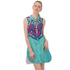 Mandala Blue Sleeveless Shirt Dress by goljakoff