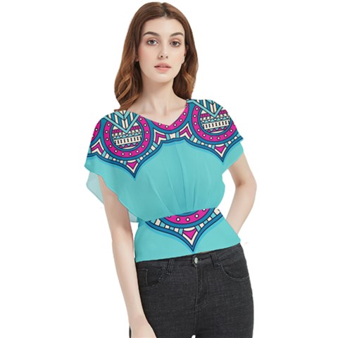 Mandala Blue Butterfly Chiffon Blouse by goljakoff