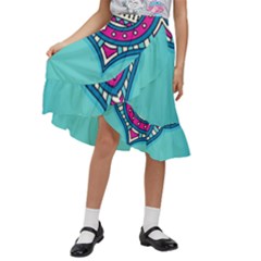 Mandala Blue Kids  Ruffle Flared Wrap Midi Skirt by goljakoff