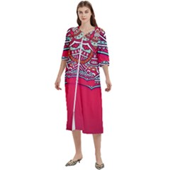 Mandala Red Women s Cotton 3/4 Sleeve Nightgown by goljakoff