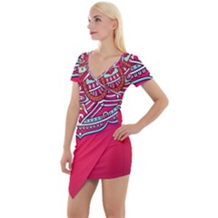 Mandala Red Short Sleeve Asymmetric Mini Dress by goljakoff