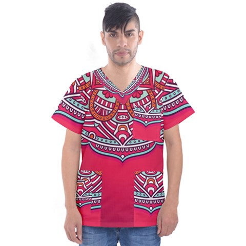 Mandala Red Men s V-neck Scrub Top by goljakoff