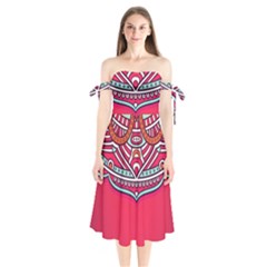 Mandala Red Shoulder Tie Bardot Midi Dress by goljakoff