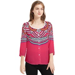 Mandala Red Chiffon Quarter Sleeve Blouse by goljakoff