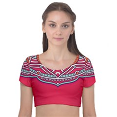 Mandala Red Velvet Short Sleeve Crop Top  by goljakoff