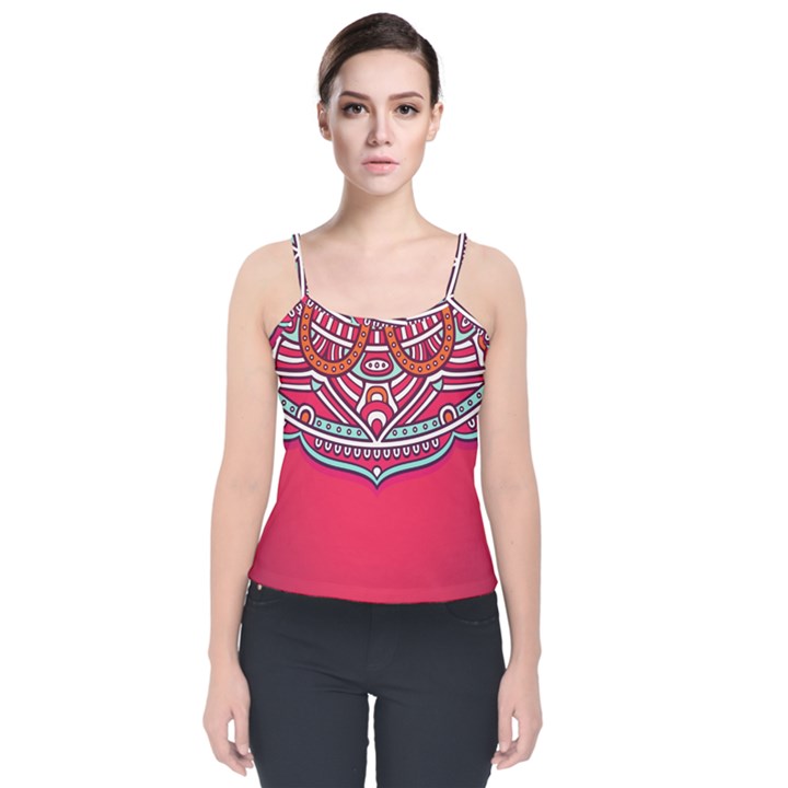 Mandala red Velvet Spaghetti Strap Top