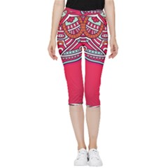 Mandala Red Inside Out Lightweight Velour Capri Leggings  by goljakoff