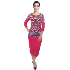 Mandala Red Quarter Sleeve Midi Velour Bodycon Dress by goljakoff