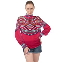 Mandala Red High Neck Long Sleeve Chiffon Top by goljakoff