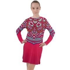 Mandala Red Long Sleeve Hoodie Dress