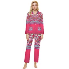 Mandala Red Womens  Long Sleeve Velvet Pocket Pajamas Set by goljakoff