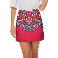 Mandala Red Mini Front Wrap Skirt by goljakoff