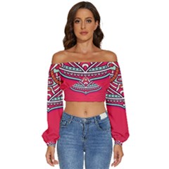 Mandala Red Long Sleeve Crinkled Weave Crop Top by goljakoff