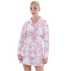 Hello Kitty Pattern, Hello Kitty, Child, White, Cat, Pink, Animal Women s Long Sleeve Casual Dress