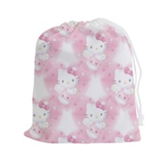 Hello Kitty Pattern, Hello Kitty, Child, White, Cat, Pink, Animal Drawstring Pouch (2xl) by nateshop