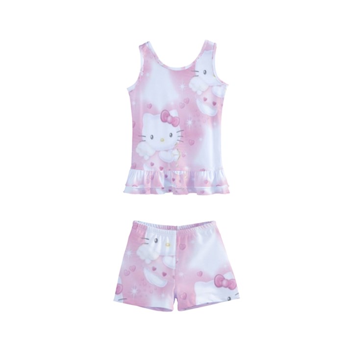 Hello Kitty Pattern, Hello Kitty, Child, White, Cat, Pink, Animal Kids  Boyleg Swimsuit