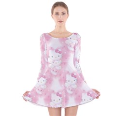 Hello Kitty Pattern, Hello Kitty, Child, White, Cat, Pink, Animal Long Sleeve Velvet Skater Dress by nateshop