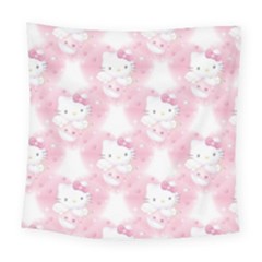 Hello Kitty Pattern, Hello Kitty, Child, White, Cat, Pink, Animal Square Tapestry (large)