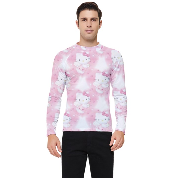 Hello Kitty Pattern, Hello Kitty, Child, White, Cat, Pink, Animal Men s Long Sleeve Rash Guard