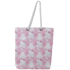 Hello Kitty Pattern, Hello Kitty, Child, White, Cat, Pink, Animal Full Print Rope Handle Tote (large) by nateshop