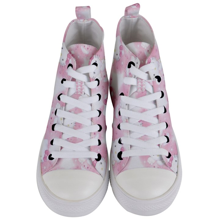 Hello Kitty Pattern, Hello Kitty, Child, White, Cat, Pink, Animal Women s Mid-Top Canvas Sneakers