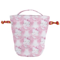 Hello Kitty Pattern, Hello Kitty, Child, White, Cat, Pink, Animal Drawstring Bucket Bag by nateshop