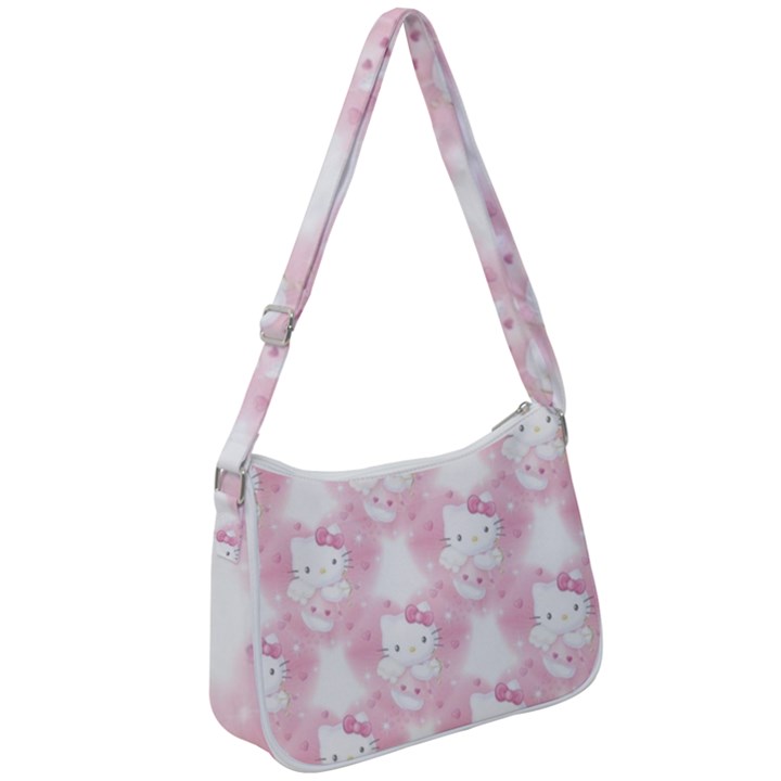 Hello Kitty Pattern, Hello Kitty, Child, White, Cat, Pink, Animal Zip Up Shoulder Bag