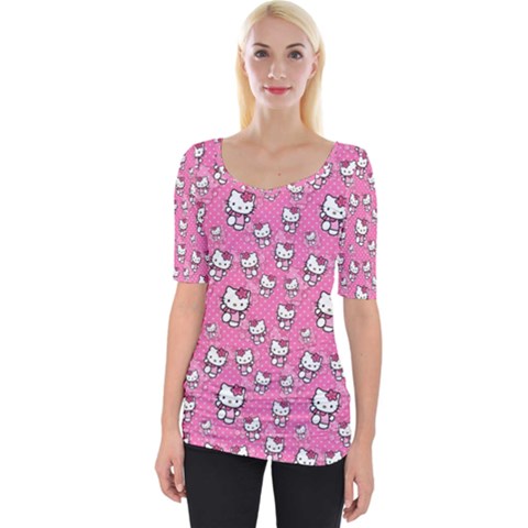 Hello Kitty Pattern, Hello Kitty, Child Wide Neckline T-shirt by nateshop