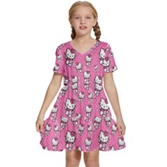 Hello Kitty Pattern, Hello Kitty, Child Kids  Short Sleeve Tiered Mini Dress by nateshop