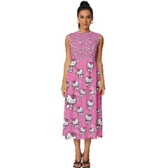 Hello Kitty Pattern, Hello Kitty, Child Sleeveless Round Neck Midi Dress by nateshop