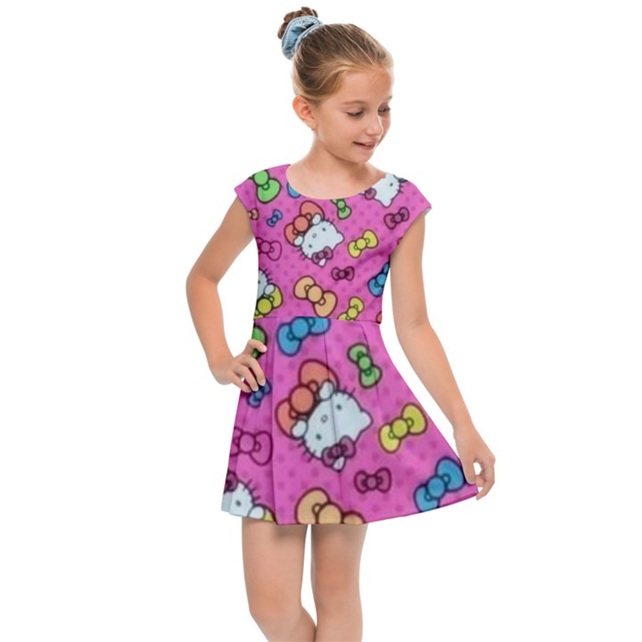 Hello Kitty, Cute, Pattern Kids  Cap Sleeve Dress