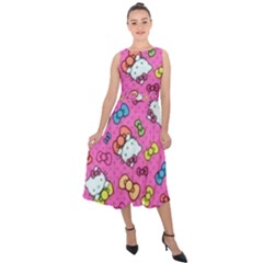 Hello Kitty, Cute, Pattern Midi Tie-back Chiffon Dress by nateshop