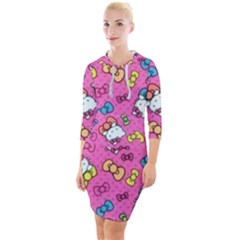 Hello Kitty, Cute, Pattern Quarter Sleeve Hood Bodycon Dress by nateshop