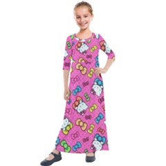 Hello Kitty, Cute, Pattern Kids  Quarter Sleeve Maxi Dress by nateshop